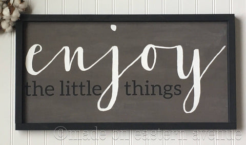 Enjoy the little things wood sign, painted wood sign, farmhouse decor, farmhouse style, gallery wall, Inspirational sign