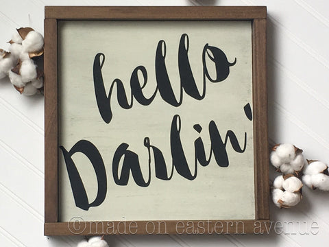 Hello Darlin' painted wood sign, farmhouse sign, farmhouse decor, wood sign, wall art, painted sign